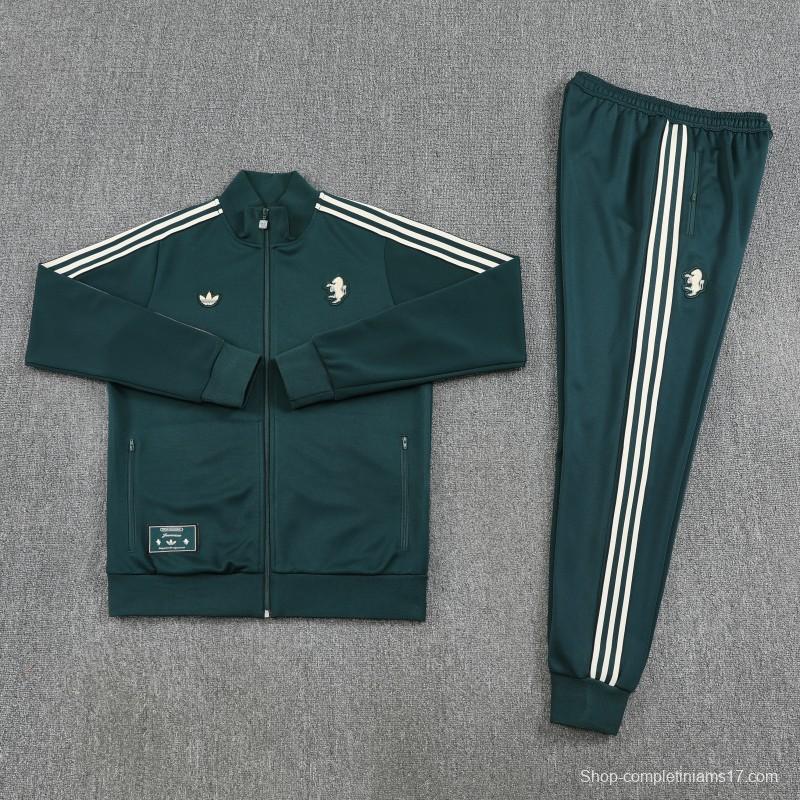 25/26  Juventus Retro Dark Green  Full zipper Jacket Tracksuit+ long pants