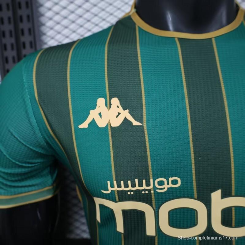 25/26 Player Version  JS Kabylie Home Green Yellow Vertical Stripes Jersey