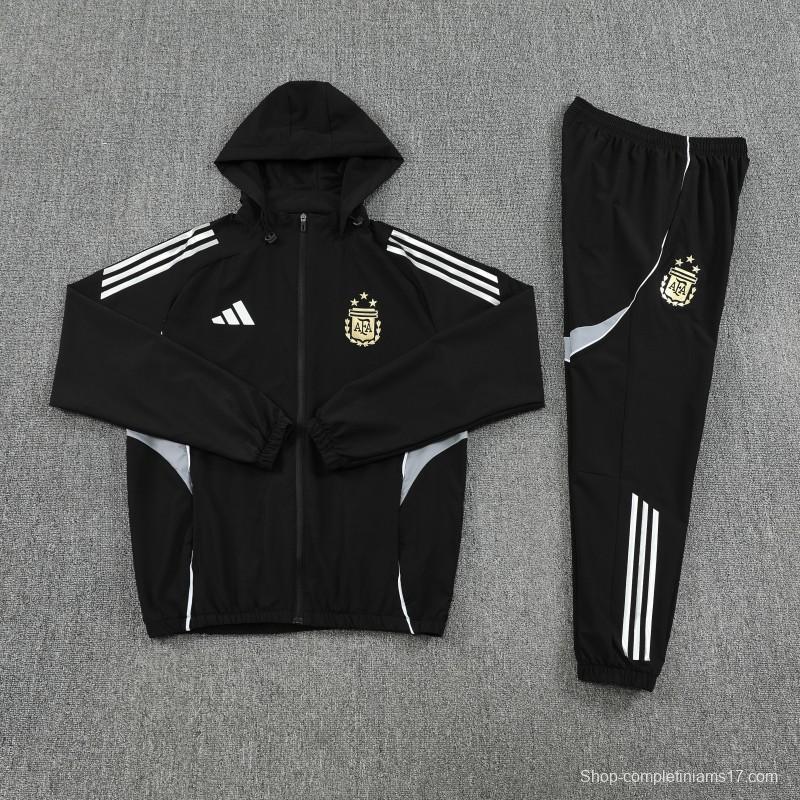 25/26 Argentina Black Full zipper Jacket Tracksuit+ long pants