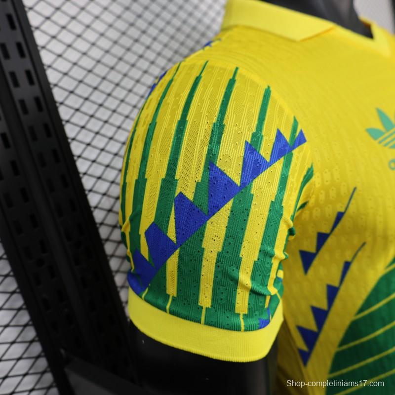 2026 Player Version Brazil Yellow with Green and Blue Geometric Patterns Jersey