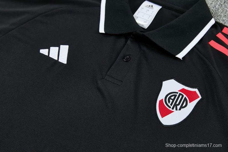 26/27 River Plate Black Polo Training Shirt + Long Pants Tracksuit