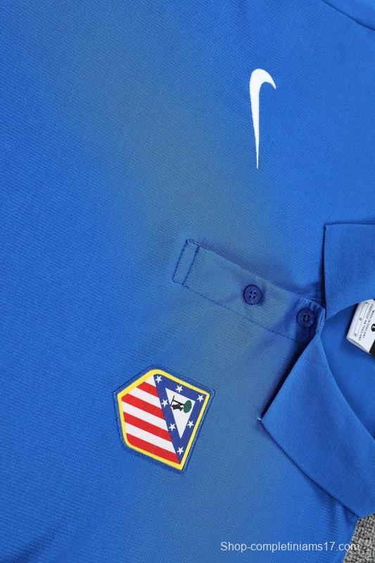 26/27  Atletico Madrid Blue  Polo Training Shirt + Long Pants Tracksuit