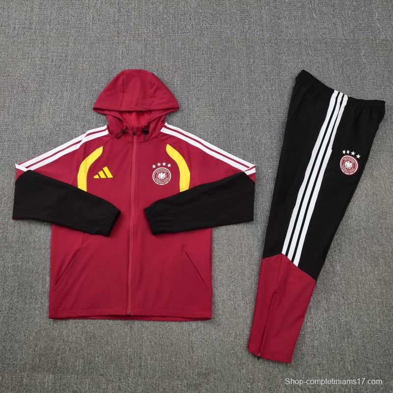 26/27 Germany Red Full Zipper Jacket Tracksuit + Long Pants