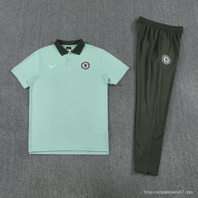 26/27  Chelsea Light Green Polo Training Shirt + Long Pants Tracksuit