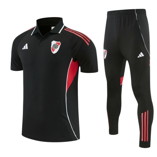 26/27 River Plate Black Polo Training Shirt + Long Pants Tracksuit