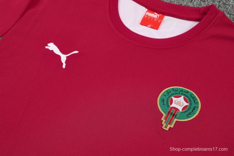 26/27 Morocco Red Short Sleeve+Green Soccer Shorts