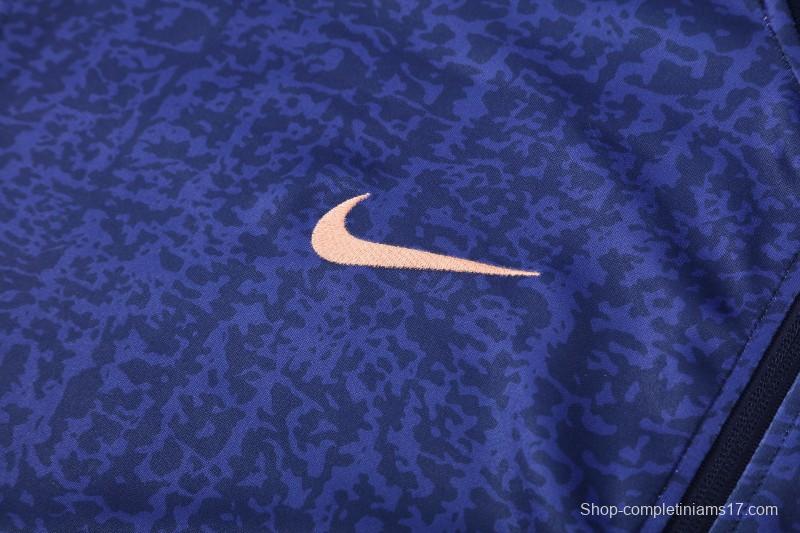 26/27 France Navy Blue Full Zipper Jacket Tracksuit + Long Pants