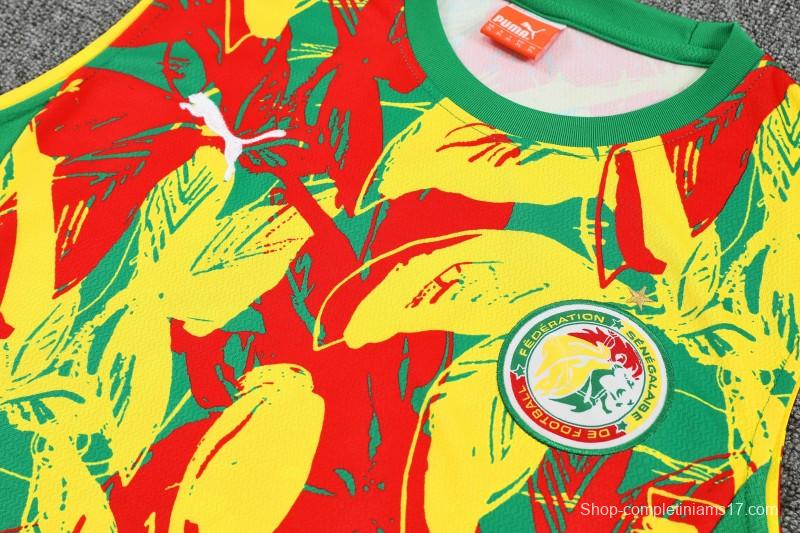 25/26 Senegal Green Tropical Floral Print Sleeveless Training Vest +Shorts Set