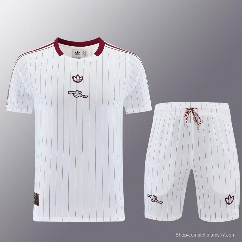 26/27 Arsenal  White Pinstripe Short Sleeve+Soccer Shorts