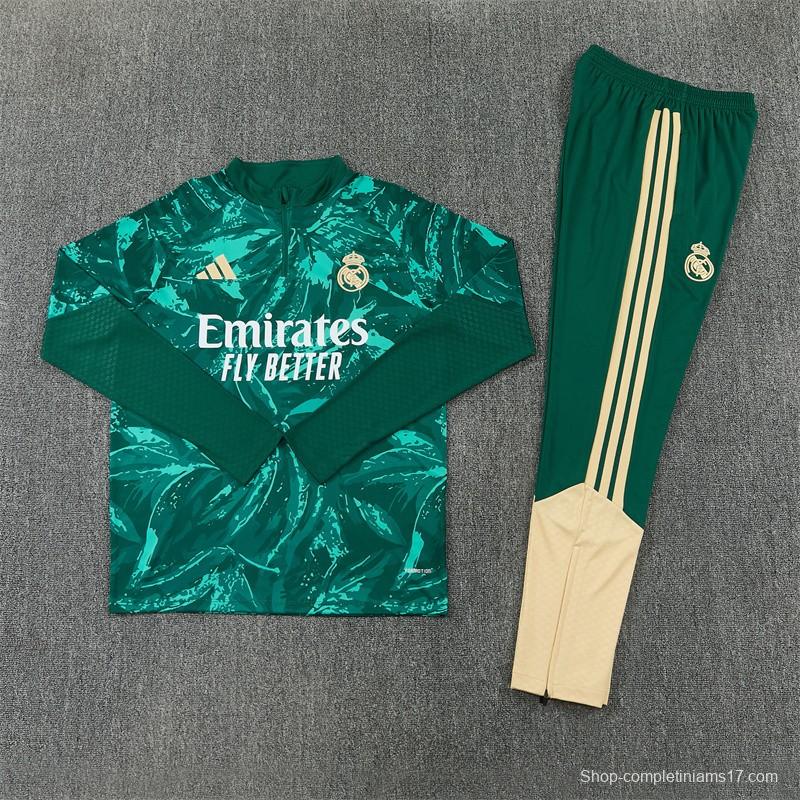 2026 Real Madrid Dark Green Camouflage  Half Zipper Jacket Tracksuit + Long Pants (Adidas)
