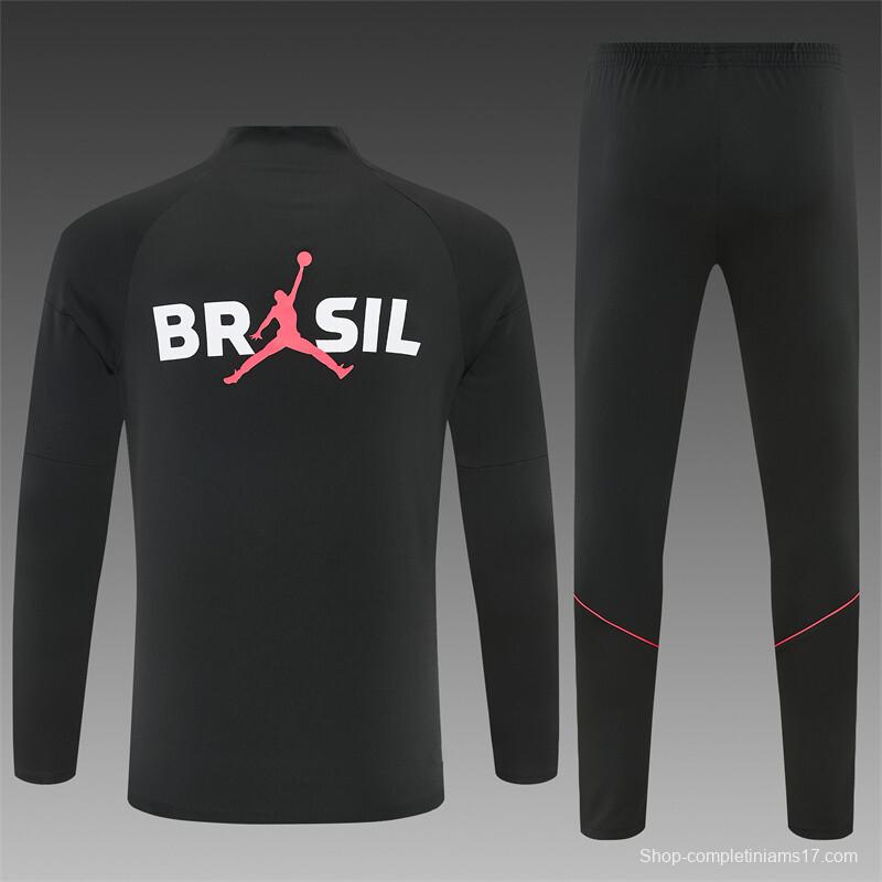 26/27 Brazil Black & Red Half Zipper Jacket Tracksuit + Long Pants