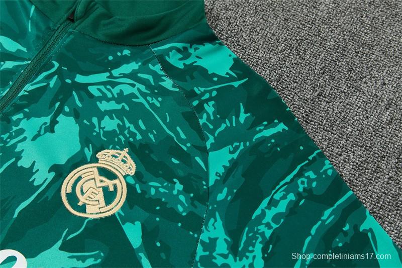 2026 Real Madrid Dark Green Camouflage  Half Zipper Jacket Tracksuit + Long Pants (Adidas)