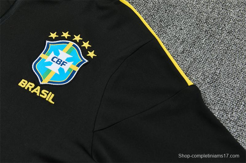 2026 Brazil Black & Yellow Half Zipper Jacket Tracksuit + Long Pants