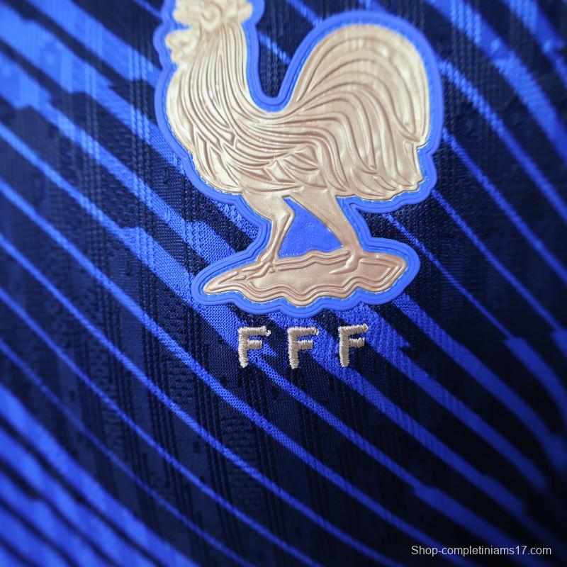 Player Version 2026 France Home Blue with Diagonal Brushstroke Stripe Polo Collar Jersey