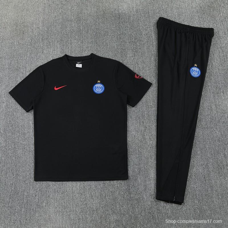 26/27 Paris Saint-Germain Black  Short Sleeve Tracksuit + Long Pants