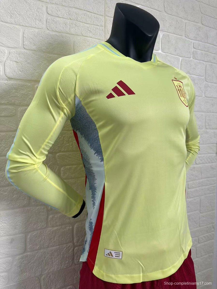 Player Version 2024 Spain Away Yellow Long Sleeve Jersey