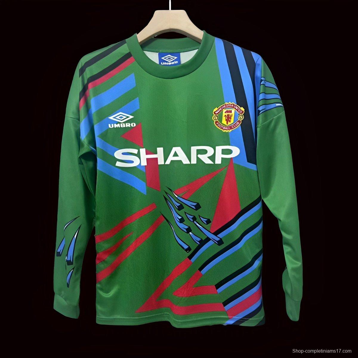 Retro 92/93 Manchester United Green Goalkeeper Long Sleeve Jersey