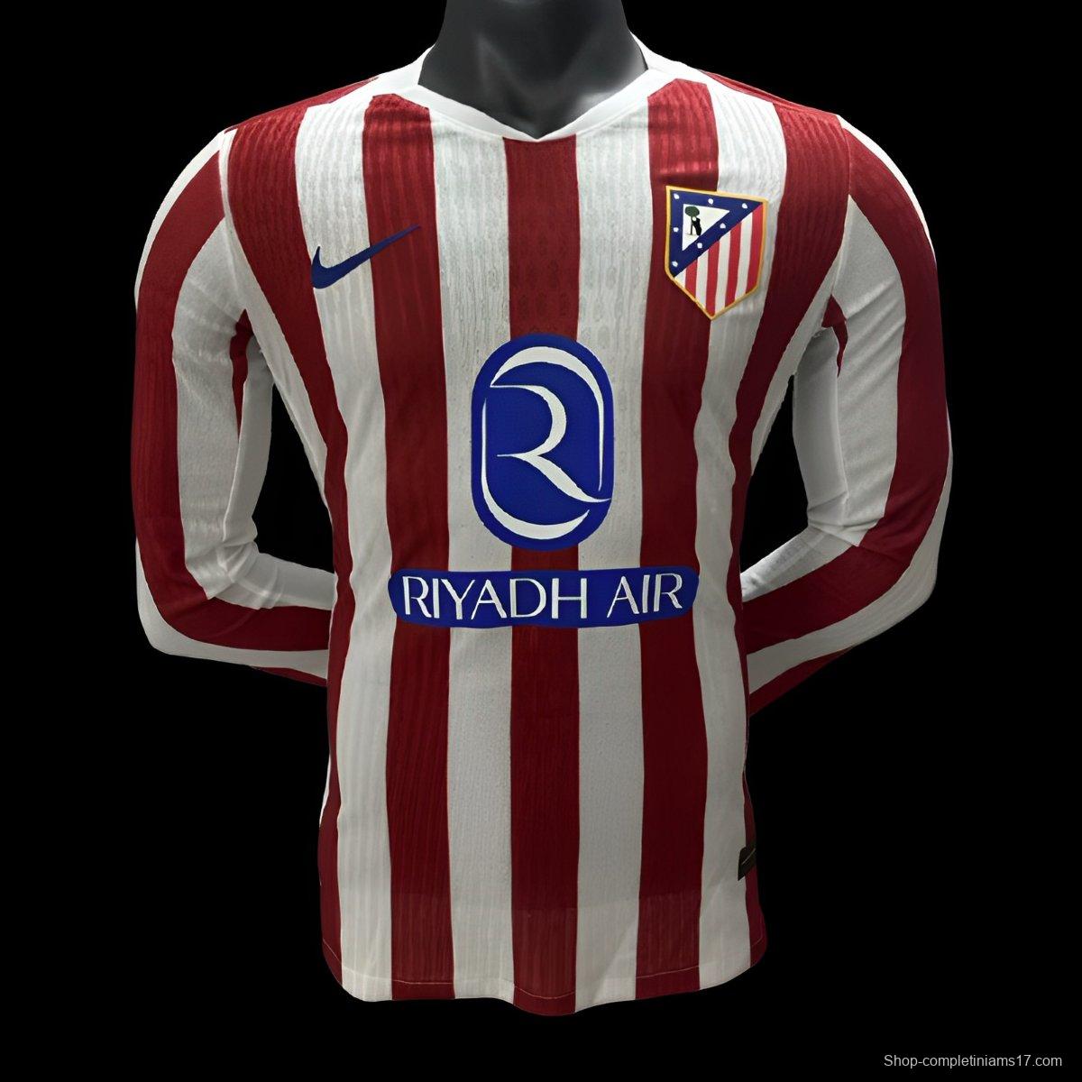 2025/26 Player Version Atletico Madrid Home Long Sleeve Jersey