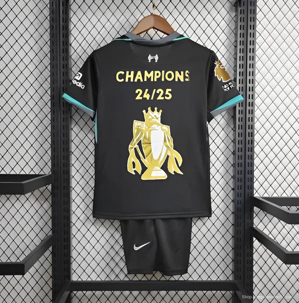 24/25 Kids Liverpool Away Black Jersey With Champion Printing