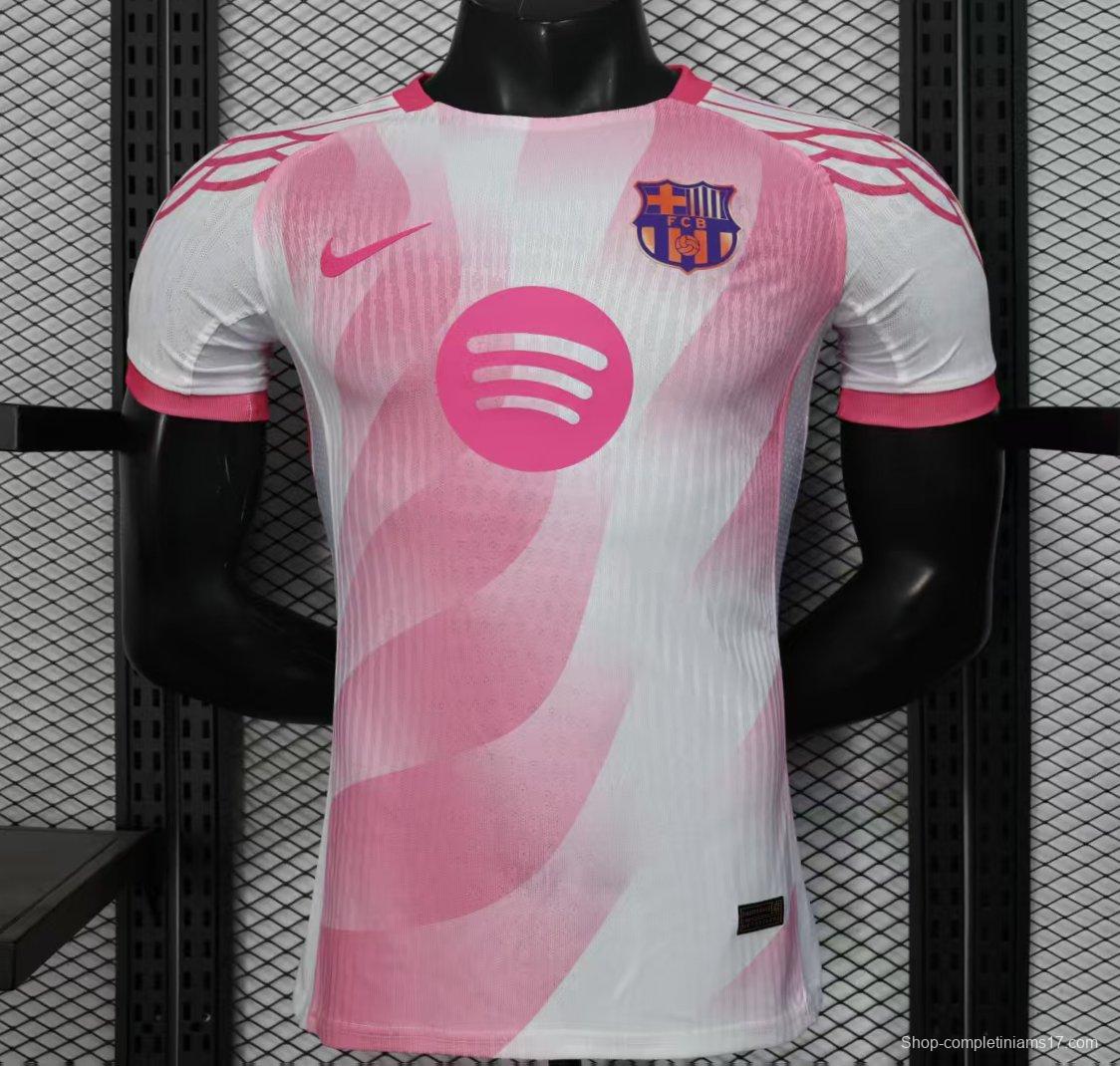 Player Version 25/26 FC Barcelona Pink White with Diagonal Stripe Pattern Jersey