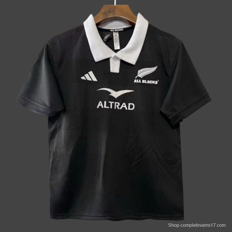 2026 New Zealand All Blacks Black with White Collar Jersey