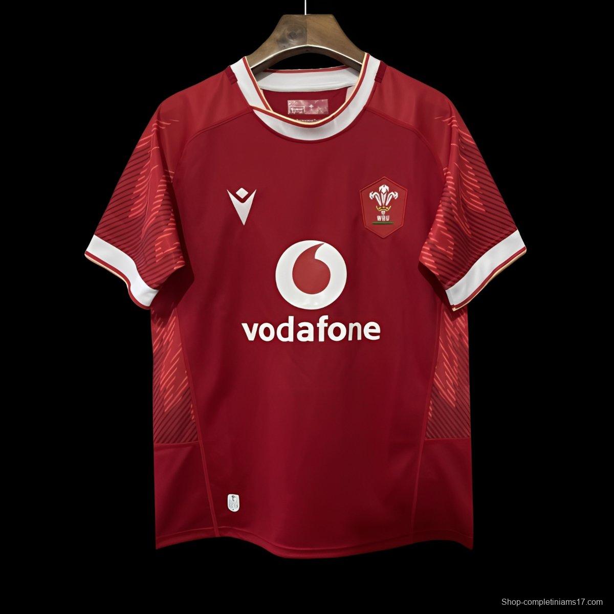 2025 Wales Red with Tonal Wave Pattern Home Jersey