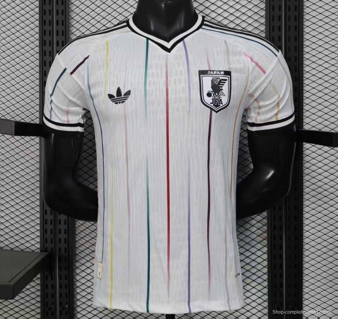 Player Version 2026 Japan Away White with Colorful Vertical Stripe Pattern Jersey