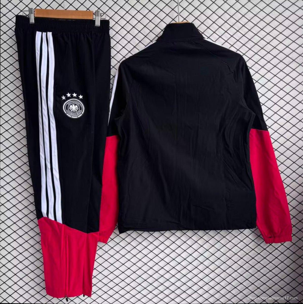 25/26 Germany Black with Red Full zipper Jacket Tracksuit+ long pants