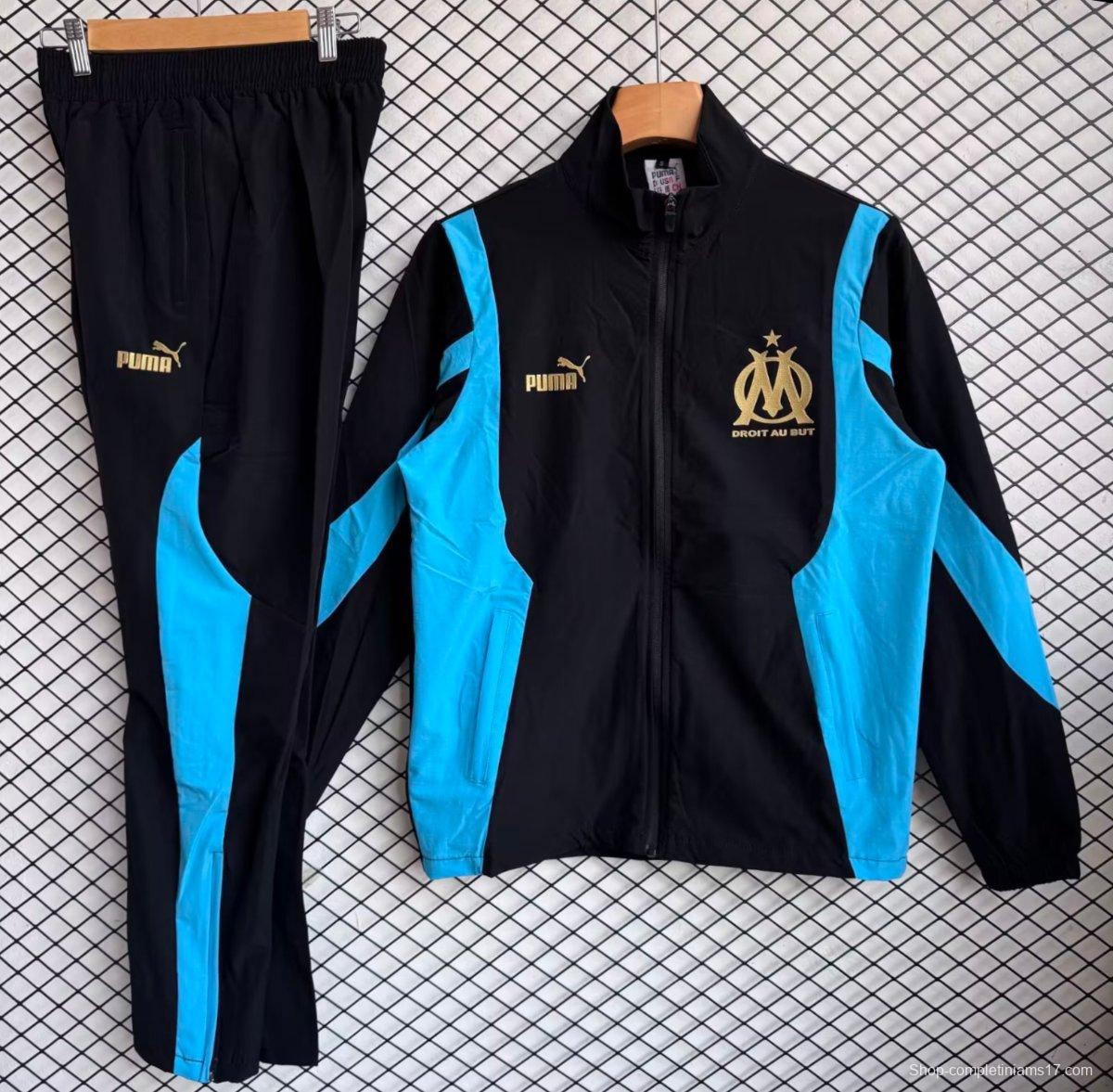 25/26 Olympique de Marseille Black with Blue Full zipper Jacket Tracksuit+ long pants