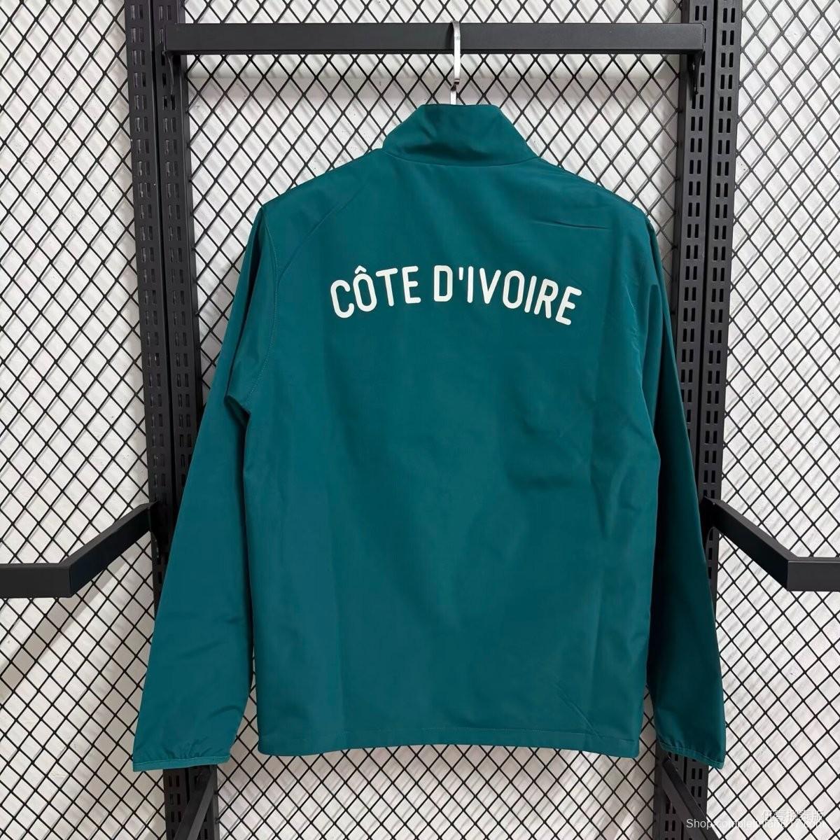 2026 Ivory Coast Teal Green with Orange Curved Stripes Full Zipper Windbreaker