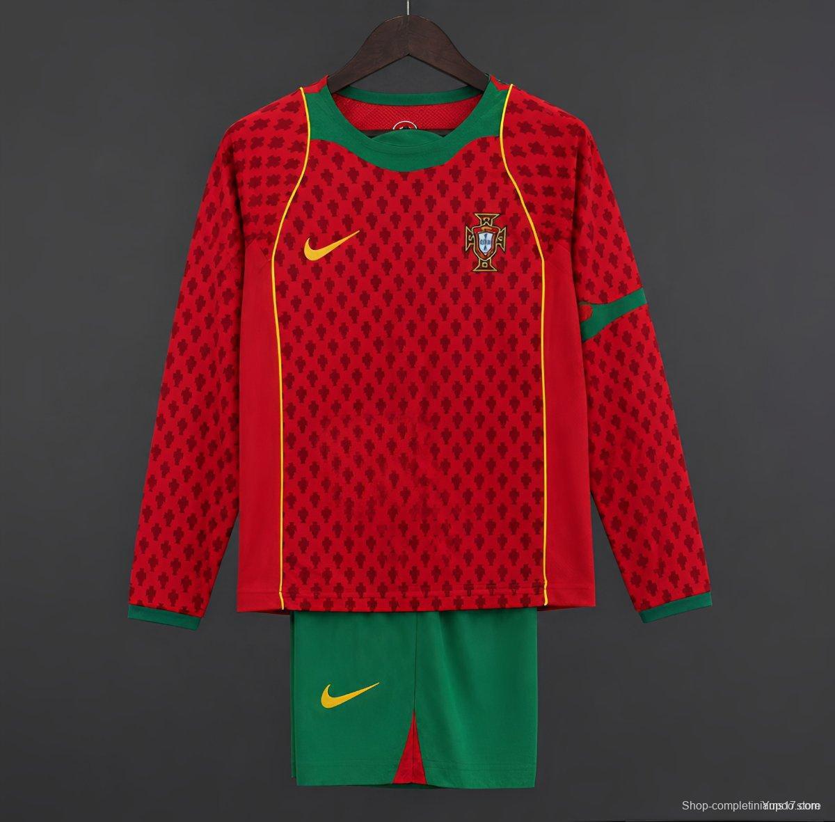Retro 2004 Kids Portugal Home Long Sleeve Jersey