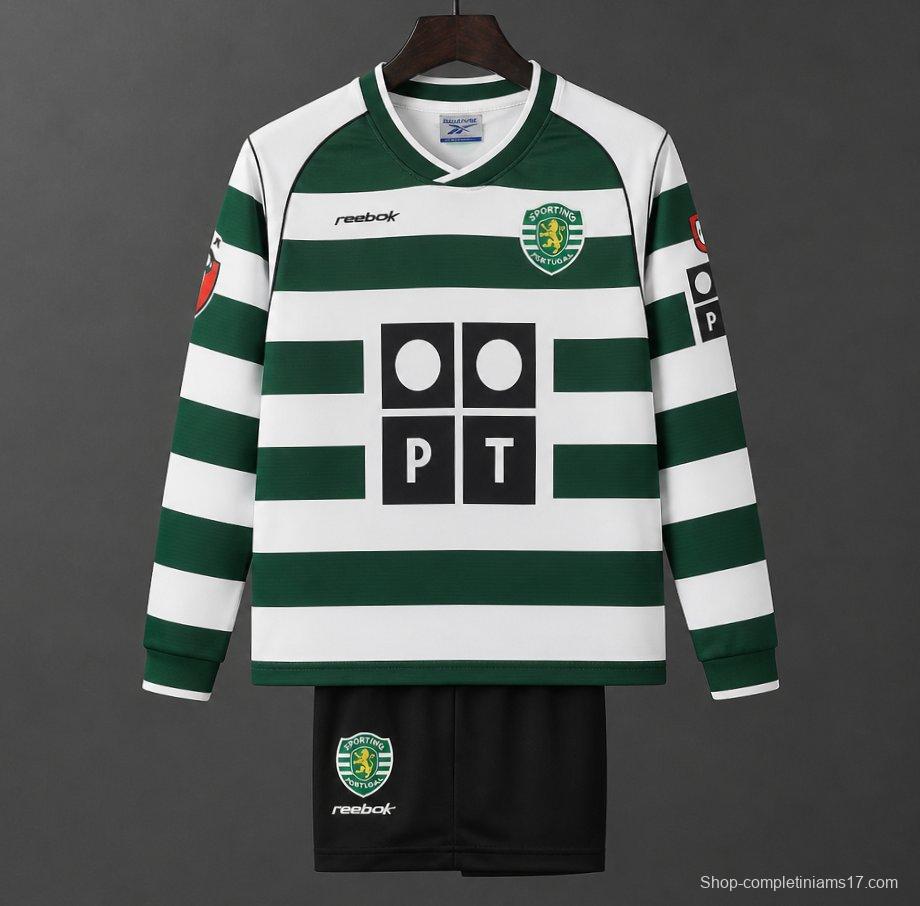 Retro Kids 01/03 Sporting CP White Green Home Long Sleeve Jersey