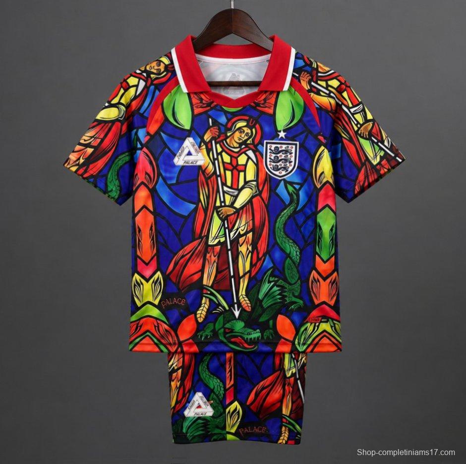 2026 Kids England x Palace Skateboards St. George Dragon Stained-glass Red  Jersey